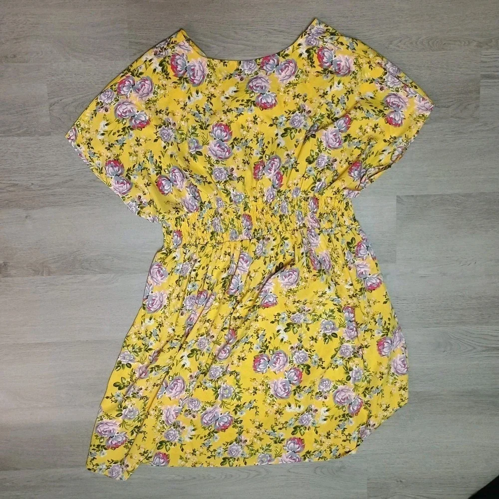 Mph Collection Women's Yellow Floral Cinch Elastic Waist Size 1x Comfy Flowy
